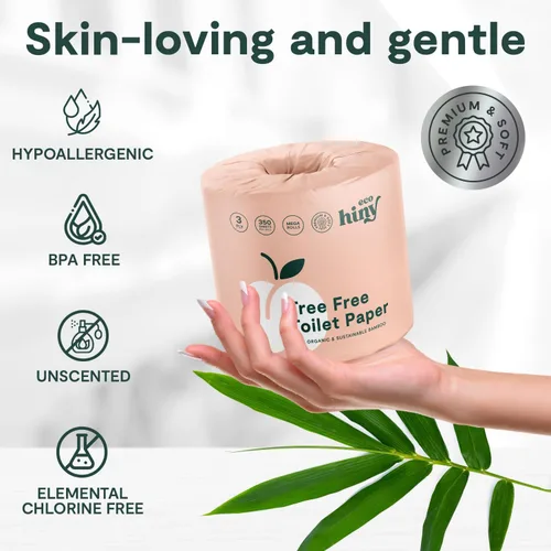 Miniatura 6 de ECOHiny Papel Higiénico Premium y Suave de Bambú Libre de PFAS 48 Mega Rollos, 3 capas y 350 Hojas No Tóxico, Certificado FSC, Seguro