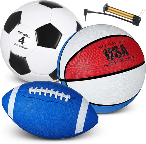 Libima Juego de 3 pelotas deportivas para niños y adolescentes, incluye tamaño oficial, baloncesto, fútbol, fútbol con bomba y bolsa de transporte,