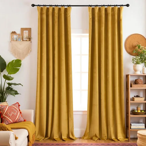 Miniatura 41 de Cortinas de terciopelo con trabilla trasera de 52 x 63 pulgadas de color naranja quemado de KOUFALL