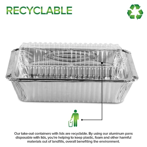 Miniatura 5 de Stock Your Home Sartenes pequeñas de aluminio de 2 libras con tapas (paquete de 100) con papel de aluminio y tapa de plástico transparente