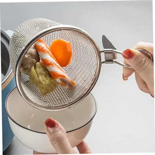 Miniatura 8 de Colador de acero inoxidable para freír, aceite de araña, colador de pasta ranurada, malla para pasta, cesta de cocina, fideos calientes, 2 uds