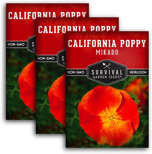 Miniatura 11 de Paquete de 1 semilla de amapola Mikado California para plantar, paquete con instrucciones para cultivar amapolas rojas en tu huerto casero, variedad