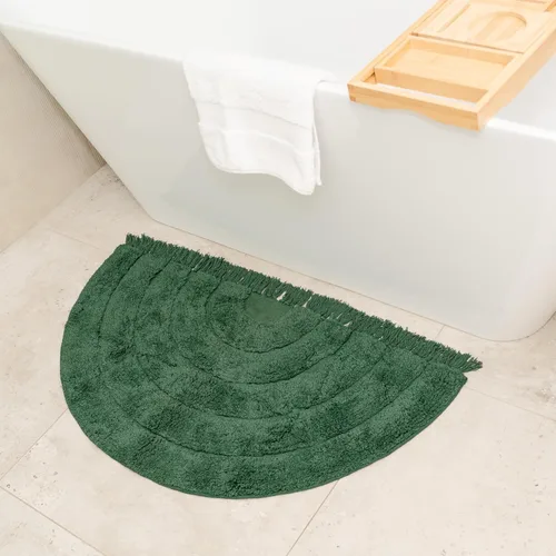 BIEN BEAU Alfombra de baño bohemia con media luna, 100% algodón, antideslizante, decoración bohemia verde para baño y dormitorio, 20 x 38 pulgadas