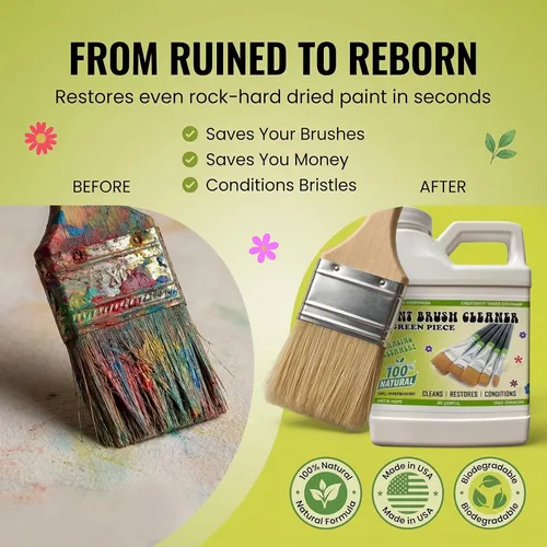 Miniatura 2 de Green Piece® Limpiador y restaurador de pinceles de pintura, fórmula 100% natural, no tóxica, fabricado en Estados Unidos, limpia pintura húmeda