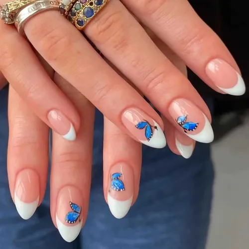 Miniatura 14 de RikView uñas postizas de punta francesa de longitud media, uñas negras adhesivas, uñas cuadradas naturales para mujeres