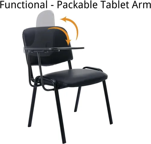 Miniatura 4 de Shunzhi Juego de 5 sillas de sala de espera apilables para sala de conferencias, silla de invitados con brazo para tableta para sala de descanso