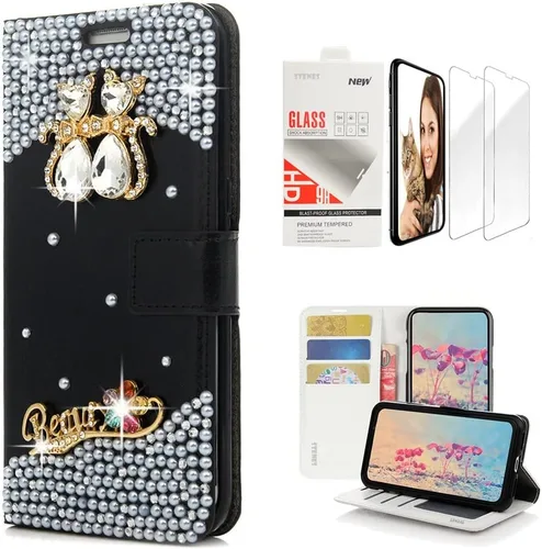 Miniatura 7 de Bling Wallet - Funda para teléfono compatible con iPhone 11, elegante, hecha a mano en 3D, de cristal de pavo real, magnética, con protector