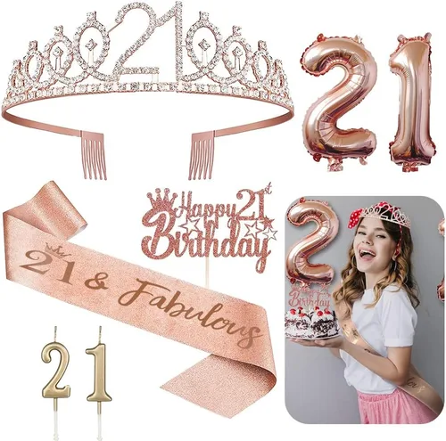 Miniatura 19 de Decoraciones de cumpleaños de 3 para ella – 5 regalos que incluyen corona de tercera tiara, banda, decoración de pasteles, globos, velas