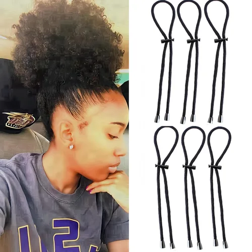Miniatura 8 de Afro - Corbatas de cola de caballo con cordón ajustable para cabello corto rizado rizado moño lazos para la diadema Afro larga acolchada
