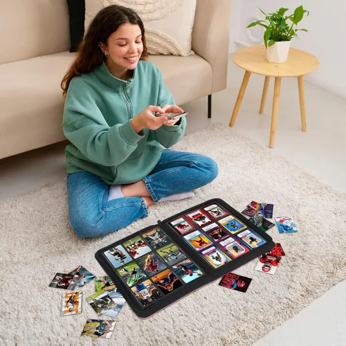 Miniatura 7 de Paquete de 30 carpetas de tarjetas con 9 bolsillos, carpeta de tarjetas coleccionables con cremallera premium, 540 álbumes de almacenamiento de Rosa