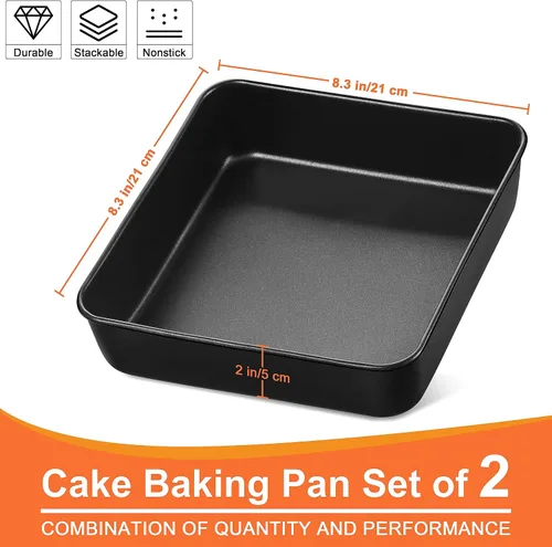Miniatura 2 de Herogo Juego de 2 Moldes para Hornear Cuadrados de 8 x 8, Molde para Pastel Cuadrado Antiadherente para Horno, Juego de Utensilios para Hornear