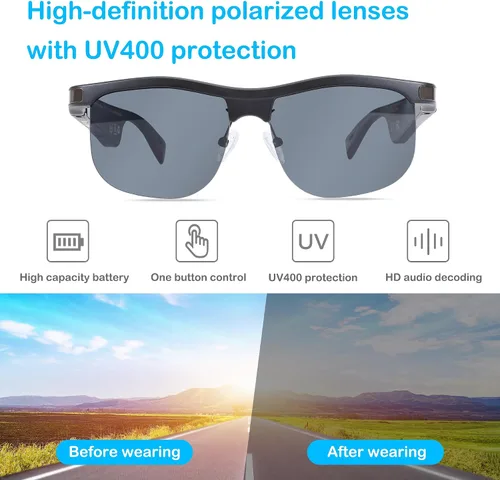 Miniatura 3 de Lentes inteligentes Bluetooth, gafas de audio y música, lentes de sol polarizados para hombres y mujeres, lentes de sol deportivos de oreja abierta
