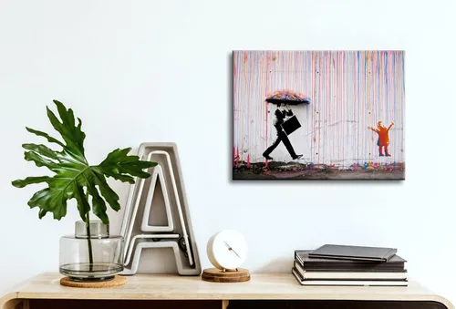 Miniatura 4 de Wieco Art Banksy Lluvia o Graffiti Colorido Callejero Famoso Pinturas en Lienzo Arte de Pared Moderno Inspirador Imágenes de Amor en Gris Impresión