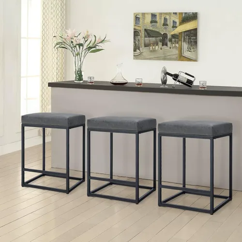 Miniatura 11 de Juego de 4 taburetes de bar marrones para encimera de cocina, taburetes de bar modernos sin espalda de 24 pulgadas, taburetes de bar industriales