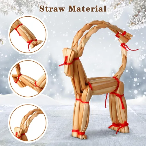 Miniatura 3 de Juego de 56 adornos de paja escandinavos de Navidad, incluyendo estrellas, copos de nieve, corazones, corona de ángel, cabras/julbuck para árbol