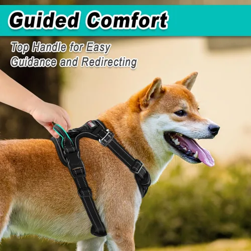 Miniatura 5 de BARKBAY Arnés para perro sin tirones, con 3 hebillas para perros grandes, ajustable, reflectante, cómodo, sin estrangulamiento, resistente, perfecto