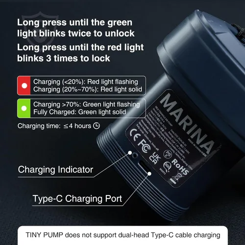 Miniatura 2 de Bomba de aire portátil para inflables, bomba de aire eléctrica de 6 kPa con batería de 4000 mAh recargable por USB, desinflado rápido para colchón