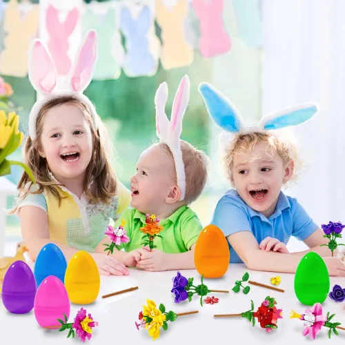 Miniatura 3 de DIYDEC Bloques de construcción de flores de Pascua con huevos de Pascua, juguetes de bloques de construcción para recuerdos de fiesta, juguetes