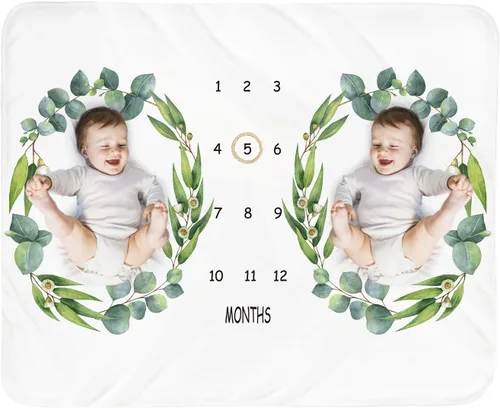 Tebaby Manta mensual de hitos para bebé, manta de mes para recién nacido, unisex, neutro, regalo personalizado para ducha, decoración de habitación