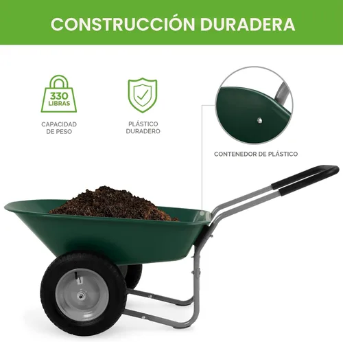 Miniatura 3 de Best Choice Products carretilla de jardín para hogar con doble rueda Verde
