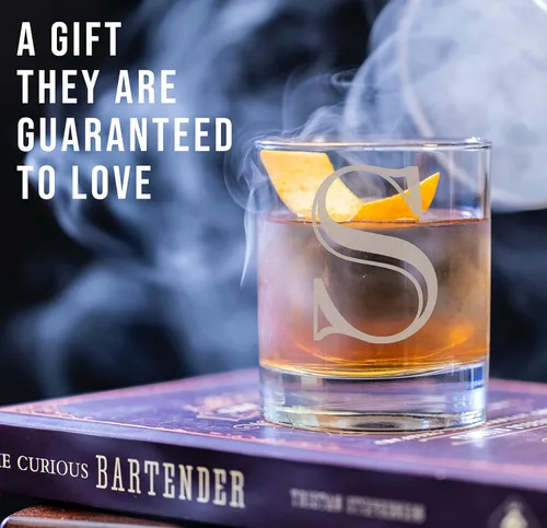 Miniatura 2 de Monograma grabado de cristal de whisky Rocks de 11 onzas (letra S), regalos de bourbon personalizados de la A-Z para hombres, día del padre, vidrio