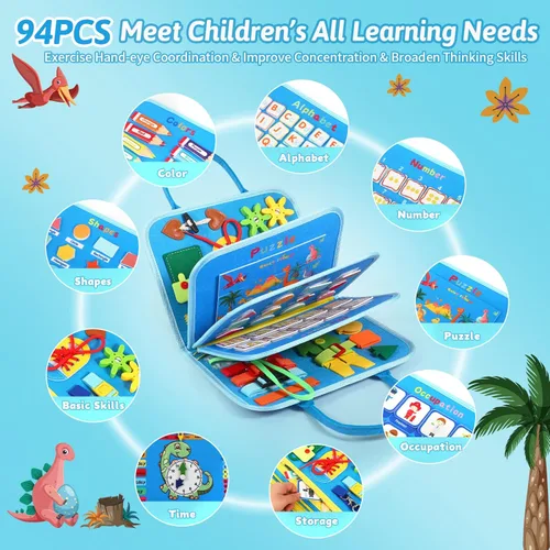 Miniatura 3 de Juguetes Montessori de tablero ocupado para niños pequeños, libro sensorial ocupado para niños pequeños de 1 a 3 años, actividad de aprendizaje