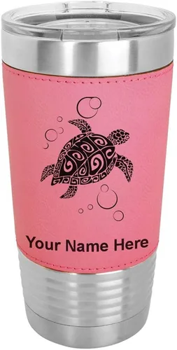 Miniatura 12 de LaserGram Vaso aislado al vacío de 20 onzas, tortuga marina hawaiana, grabado personalizado incluido (piel sintética, estilo béisbol)