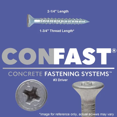 Miniatura 2 de CONFAST - Tornillos para hormigón de 1/4" x 2-1/4" de acero inoxidable 410 Phillips planos con cabeza cuadrada embotada con broca para hormigón