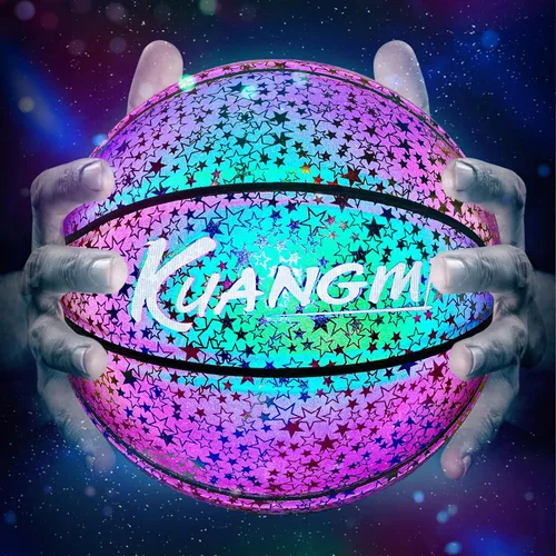 Miniatura 8 de Kuangmi Baloncesto reflectante brillante holográfico luminoso para juego nocturno, canasta iluminada, tamaño oficial 7 29.5 pulgadas