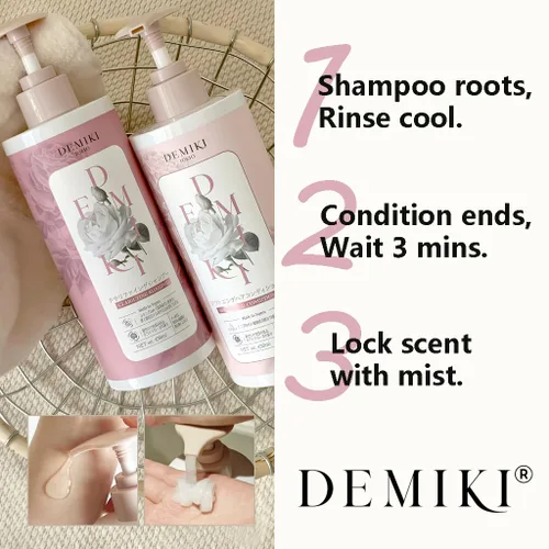 Miniatura 8 de DEMIKI Juego de champú y acondicionador japonés para mujeres, champú sin sulfatos para cabello graso, sin parabenos, sin sulfatos, aroma a rosa