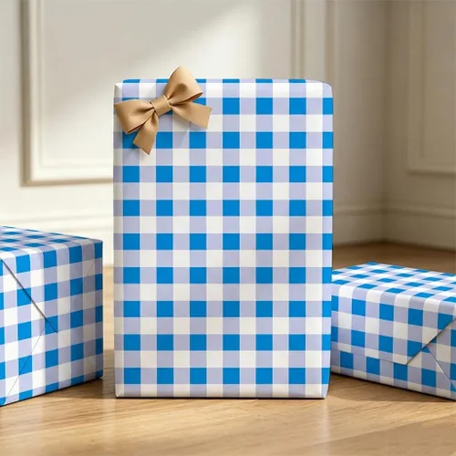 Miniatura 2 de Burymento Papel de regalo de tablero de ajedrez azul, papel de regalo para cumpleaños, baby shower, San Valentín, día de la madre, graduación, boda