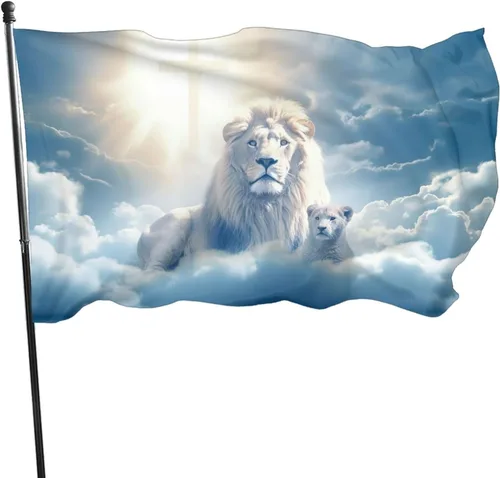 Bandera decorativa de Jesús con cruz de león y fe de 3 x 5 pies, adecuada para patio, fiesta al aire libre, festivales, regalo de Navidad