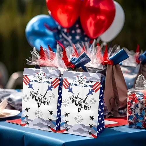 Miniatura 6 de Bolsas de regalo de fiesta de avión de combate Outego – 24 piezas de bolsas de regalo estilo avión de combate con 2 diseños, bolsas de papel
