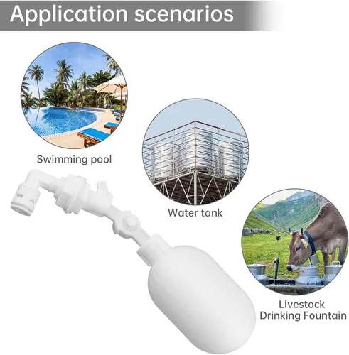 Miniatura 4 de Válvula de flotador, 2 piezas de filtro de agua de plástico ajustable de 1/4 de pulgada de control de nivel para bomba de agua, acuicultura
