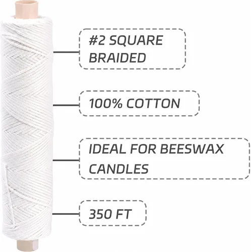 Miniatura 3 de #2 Cotton Square Braid Candle Wick 350Feet Spool100% Cotton for Beeswax Candle Making