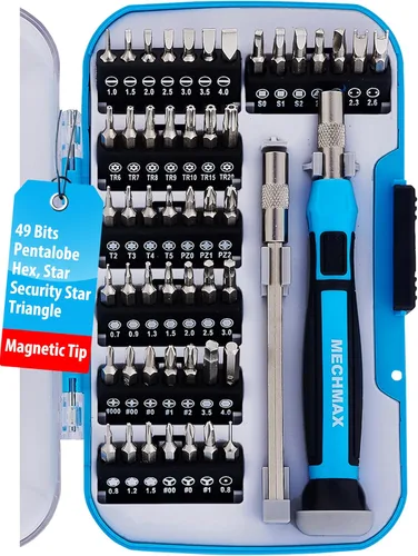 MECHMAX - Juego de destornilladores magnéticos de precisión de 51 piezas, kit de herramientas de reparación electrónica con estrella de seguridad,