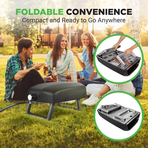 Miniatura 2 de NutriChef Horno de Pizza a Gas Portátil para Exteriores - Incluye Patas Plegables, Dial de Control de Calor Ajustable, Quemador, Piedra y Manguera