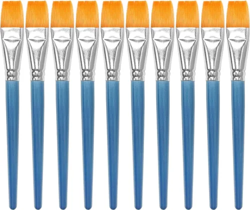 10 pinceles planos de 1 pulgada, pincel de pintura acrílica, cepillo de nailon sintético para el cabello, pincel de pintura para pintura de