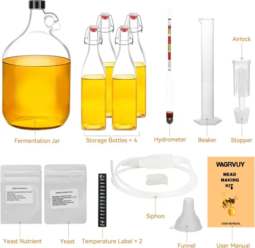 Miniatura 2 de Mead Making Kit para principiantes – Juego completo de iniciación de elaboración casera con suministros reutilizables, tarro de fermentación de vino