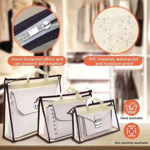 Miniatura 4 de 12 bolsas para el polvo para bolsas, bolsas de almacenamiento transparentes para mujeres, funda organizadora de 3 tamaños, organizador de armario