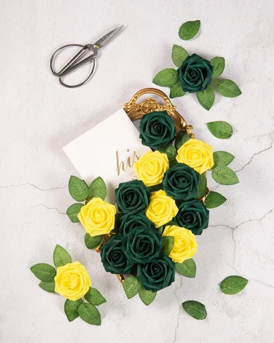Miniatura 4 de DuHouse 25 Piezas Rosas Artificiales Flores Rosas Falsas con Tallos Flores de Espuma de Tacto Real para Bricolaje Ramo de Boda Fiesta Centro de Mesa