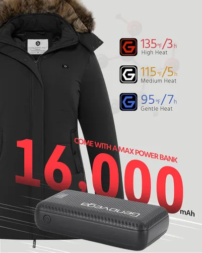 Miniatura 3 de Graphene Heated Jacket for Women with Battery PackDetachable HoodSlim Fit