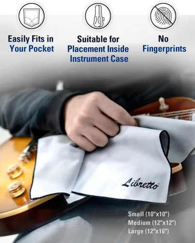 Miniatura 2 de Libretto Paño de microfibra para pulir instrumentos musicales, 3 tamaños en 1 paquete, producto de limpieza para guitarra y bajo, gris, sin pelusa