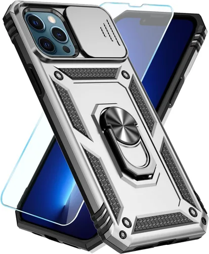 Miniatura 6 de SunStory Funda compatible con iPhone 12 Pro Max con protector de pantalla HD, cubierta de cámara deslizante y soporte de anillo giratorio
