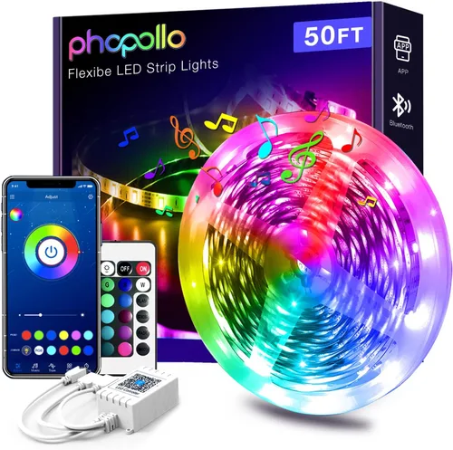 Miniatura 13 de Phopollo - Luces LED de 200 pies para dormitorio, sincronización de música, cambio de color, control inteligente de aplicación con control remoto