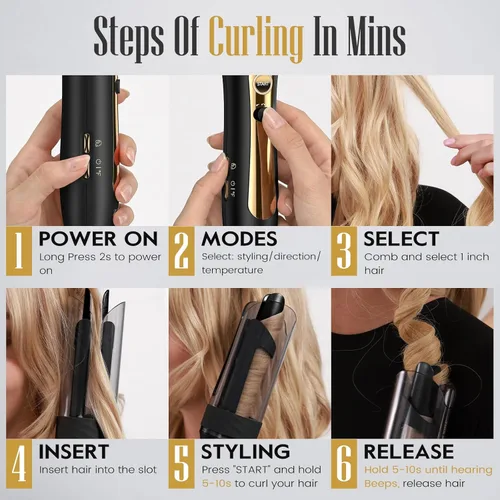 Miniatura 3 de Zavarea Plancha rizadora giratoria automática para cabello largo, varita rizadora de 1 pulgada para ondas de playa y rizos sueltos, rizador de pelo