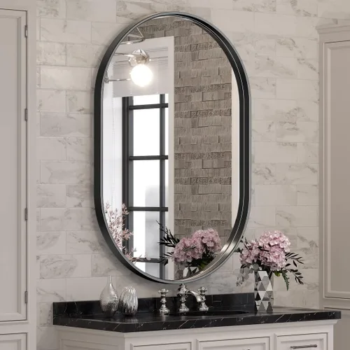 Miniatura 21 de Brightify - Espejo ovalado dorado para tocador de baño de 20x30 pulgadas, espejos de marco de metal dorado para pared, espejo moderno