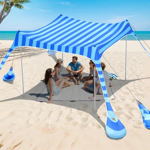 Miniatura 13 de 2PM SPORTS Toldo de Carpa de Playa con Protección UV UPF50+, Refugio Grande de Sombra Solar para Exteriores para Picnic Familiar, Camping, Viajes