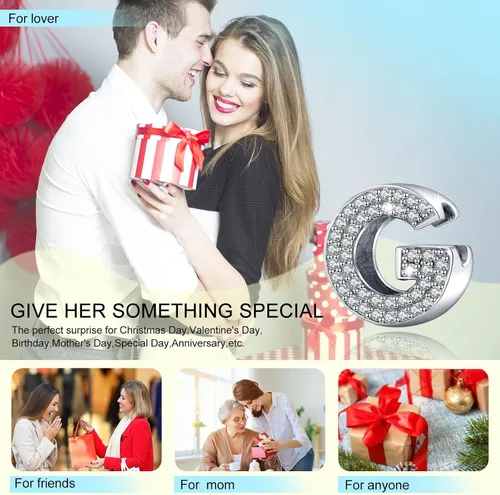 Miniatura 26 de PARCOM Dijes de letras compatibles con pulseras Pandora de plata esterlina S925 con iniciales para pulseras del alfabeto A-Z, cuentas de letras