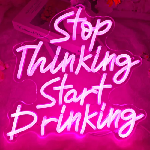Miniatura 2 de Planzo Letrero de neón con texto en inglés "Stop Thinking Start Drink" para decoración de pared, para el hogar, bar, pub, bistró, hombre, cueva